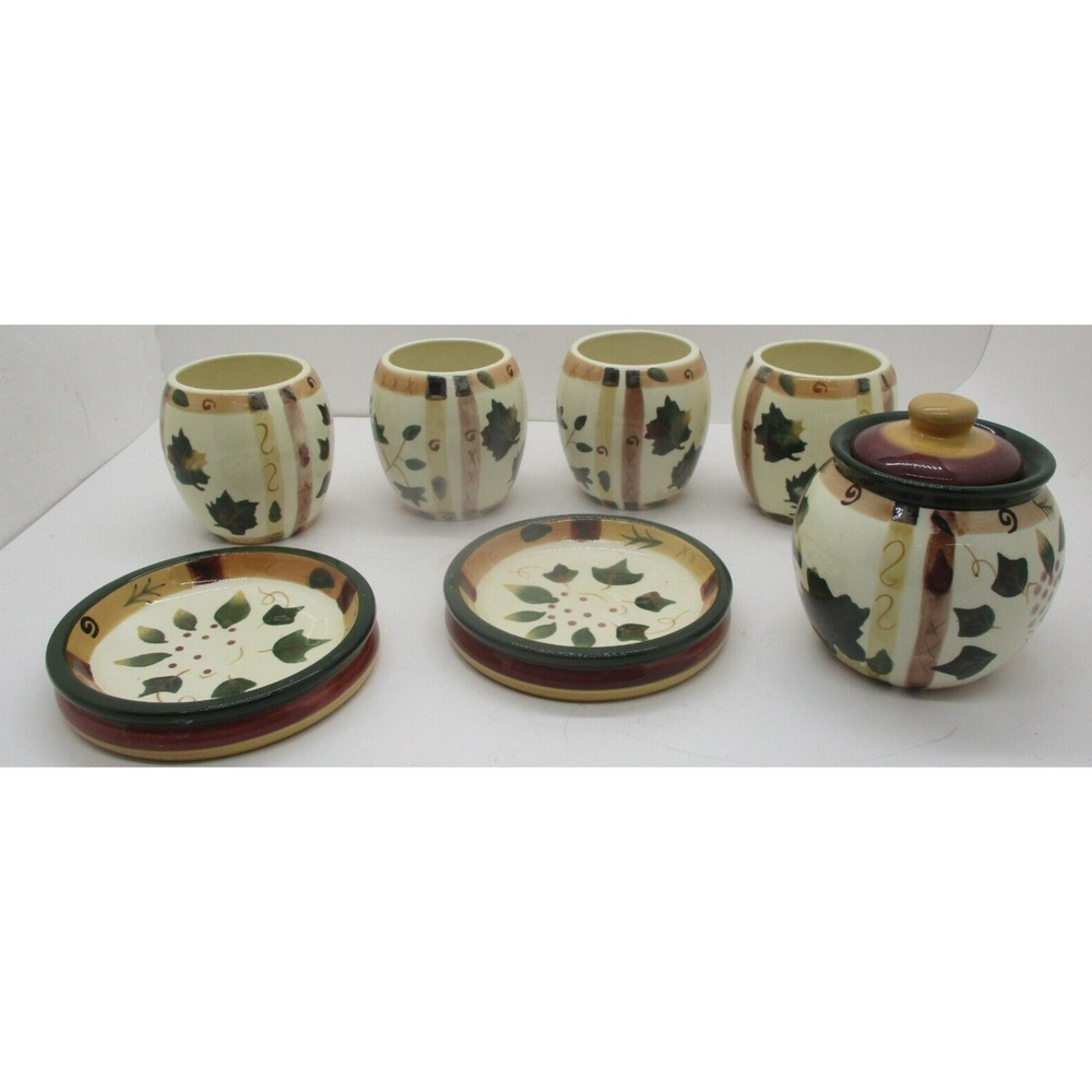 7 Pieces India Ink Pottery Made in China, Cups, Sugar Bowl, Etc